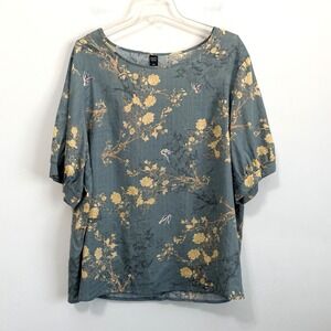 Emery Rose Top 3XL Plus Popover Short Sleeve Green Floral Casual Summer FLAW NEW